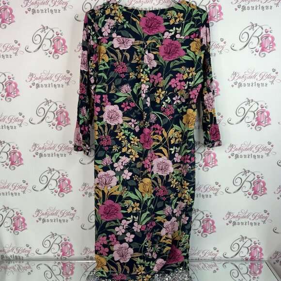 Jump dress long sleeve flowers Floral Midi Dress - Black, Pink, and Gold - Picture 2 of 13